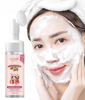 Strawberry Anti Acne Facial Cleanser Massag Brush Amino Acid Bubble Makeup Remover Purify Pores Oil Control Face Wash Skin Care - Baguada.com