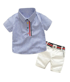 Summer Children Baby Clothes Short Sleeve Striped Shirt Pants Gentlemen Elegant Suit Kids Tracksuit For Toddler Boys Casual Sets