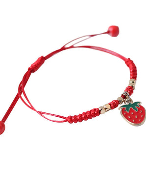 Strawberry Cherry Pendant Lucky Red Rope Braided Bracelet New Year Christmas Birthday Party Gift Fruit Accessory Bracelet