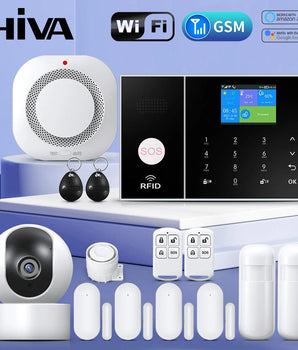 HIVA Security Alarm System for Home GSM Wifi Tuya Smart Life App Control Burglar Alarm Kit with PIR Door Sensor work with Alexa - Baguada.com