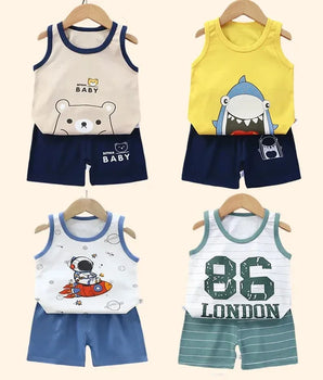 Children Sets Kids Clothes Boys Girls Vest Suit  Summer Children's Clothing baby Cotton T-Shirts Shorts Tank Top Sleeveless