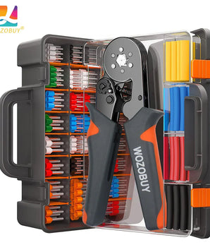 Ferrule Crimping Tool Kit with Ferrules Terminals, WOZOBUY Self-adjustable Ratchet Wire Crimper for Electrical Wire Connectors