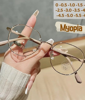 Luxury Myopia Glasses Classic Vintage Anti-blue Light Eyeglasses Women Men Minus Diopter Eyewear Prescription with 0 -0.5To -6.0