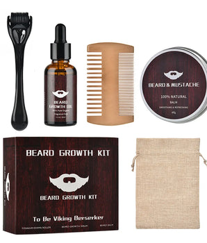 4pcs/set Beard Growth Kit For Men Hair Enhancer Thicker Mustache Grooming Beard Care Oil Moisturizer Wax Balm With Roller Comb