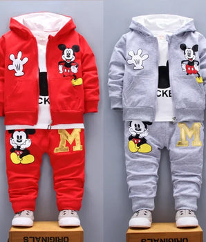 Spring and Autumn New Products Boys Clothes Set Cute Mickey Cotton Hooded Coat + T-shirt + Pants 3PCS Set Casual Kids Sportswear