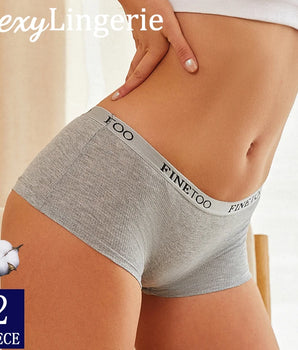 FINETOO 2PCS/Set Women Cotton Panties Female Boxer Boyshort Low Waist Letter Logo Sport Underwear Ladies Pants Intimate Lingerie