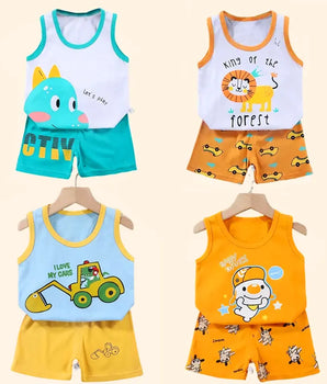 2PCS Children Clothing Vest Suit Children's Sets Summer Cotton T-Shirts Shorts Boys Girls Sleeveless Kids Clothes for baby